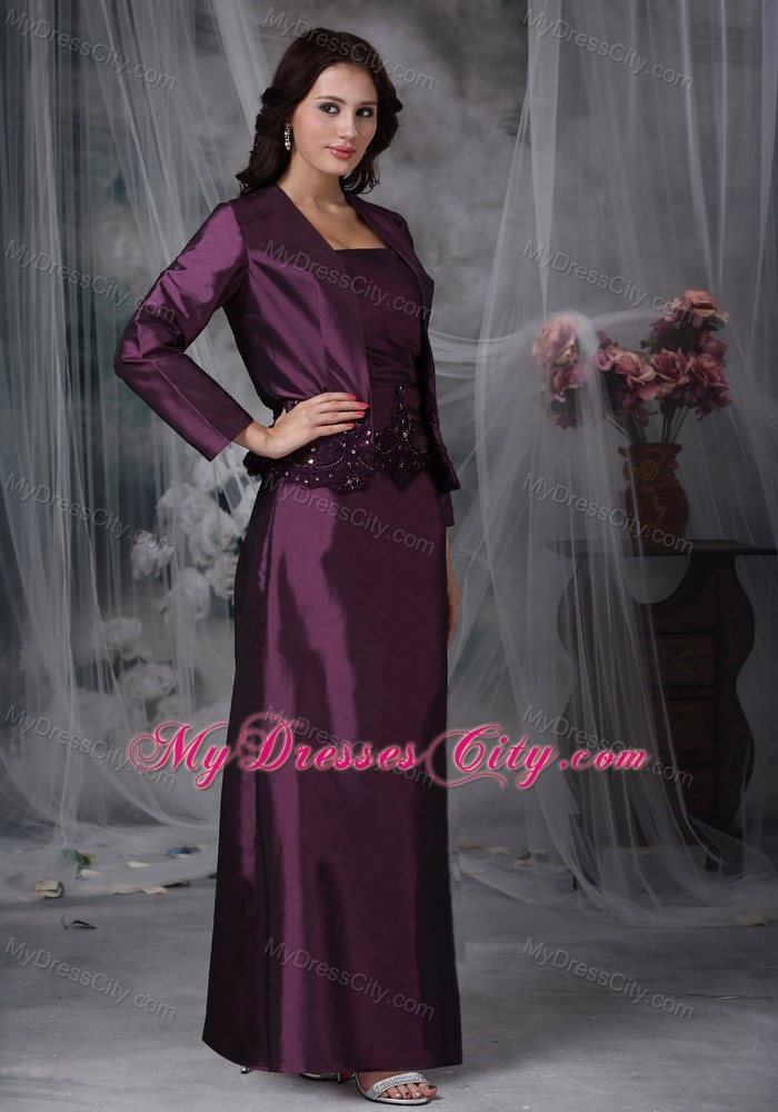 Strapless Appliques Ankle-length Taffeta Mather Of The Bride Dress with Jacket