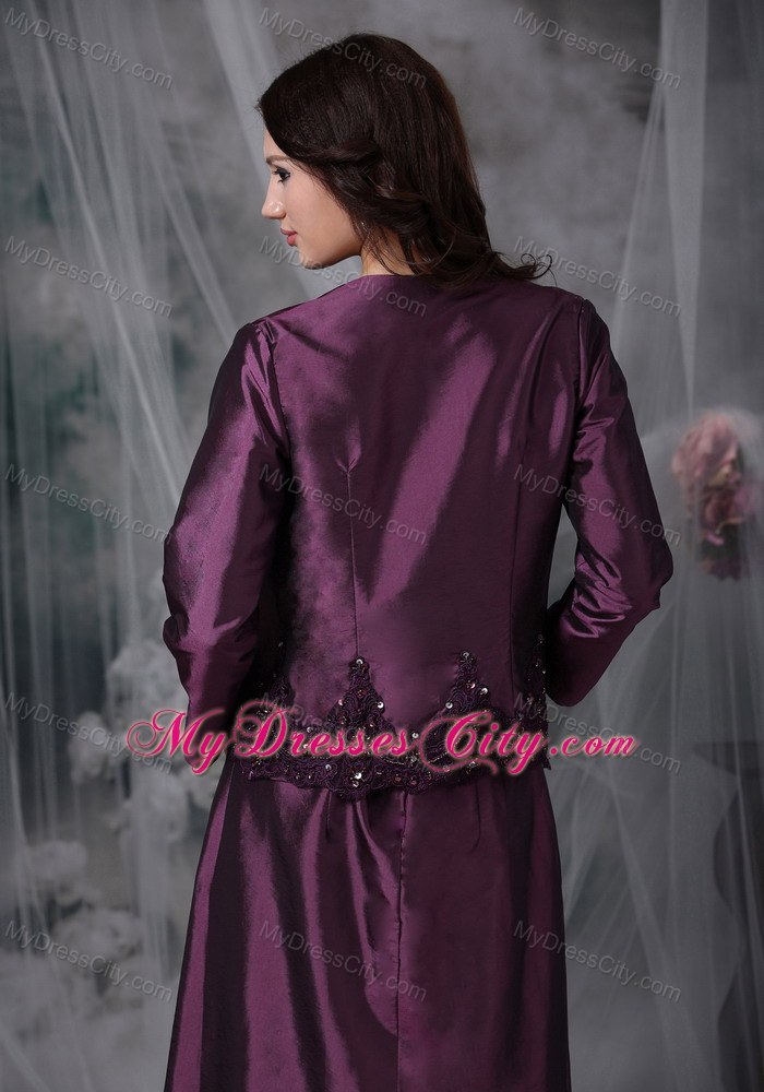 Strapless Appliques Ankle-length Taffeta Mather Of The Bride Dress with Jacket