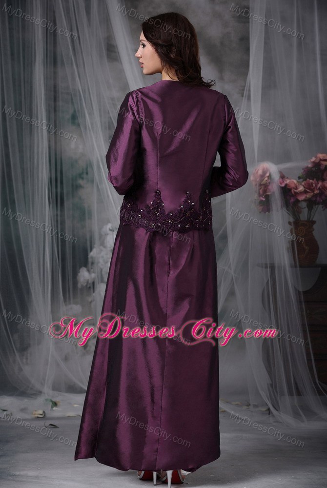 Strapless Appliques Ankle-length Taffeta Mather Of The Bride Dress with Jacket