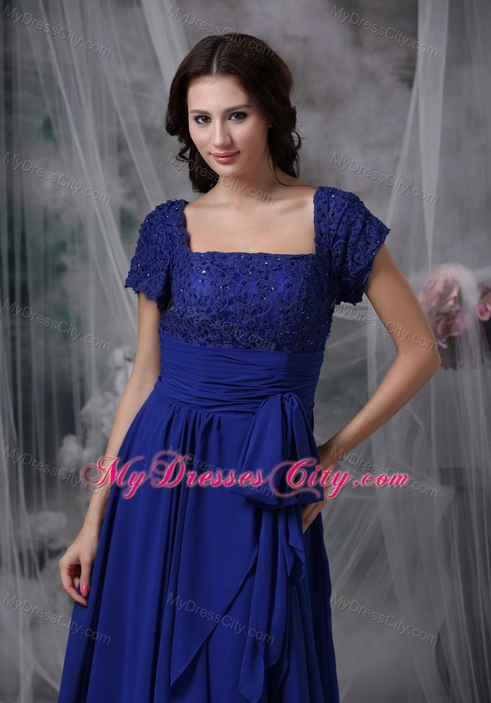 Short Sleeves Square Neck Beading Floor-length Layers Chiffon Mothers Dresses