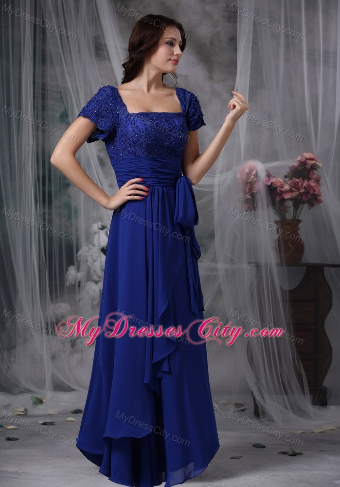 Short Sleeves Square Neck Beading Floor-length Layers Chiffon Mothers Dresses