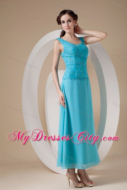 Scoop Neck Beading Appliques Ankle-length Chiffon Mother in Law Dresses