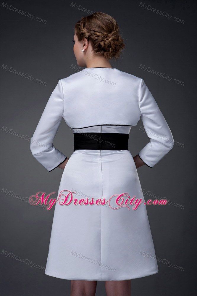 Black Belt Strapless Mini-length Satin White Mother Of The Bride Dress