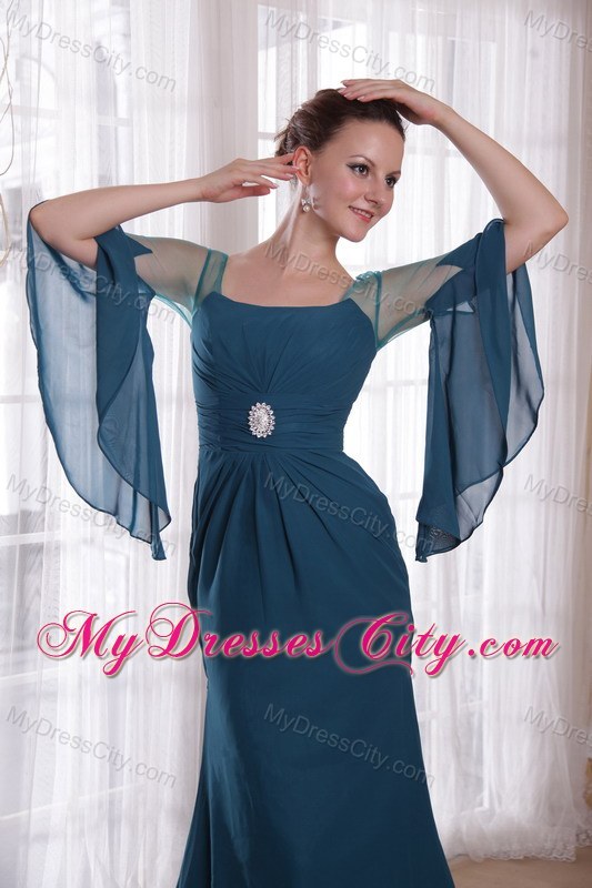 Square Neck Sweep Train Mother of the Bride Dress with flowing Sleeves