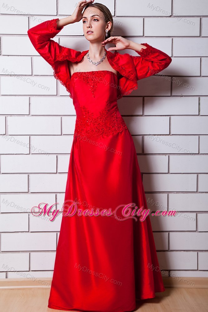 Red Strapless Beading Taffeta Floor-length Mother Skirts with Bolero