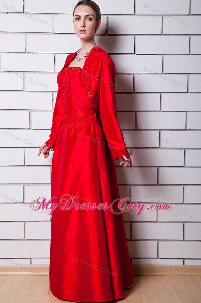 Red Strapless Beading Taffeta Floor-length Mother Skirts with Bolero