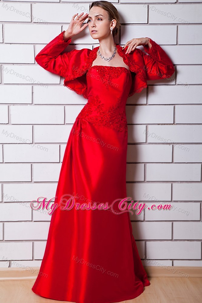 Red Strapless Beading Taffeta Floor-length Mother Skirts with Bolero