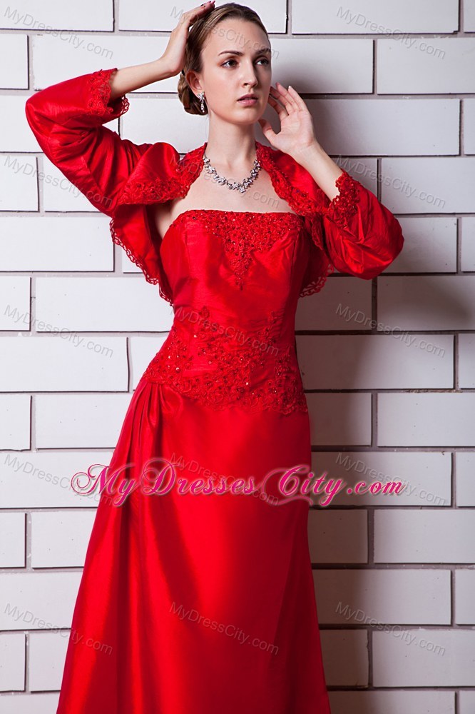 Red Strapless Beading Taffeta Floor-length Mother Skirts with Bolero