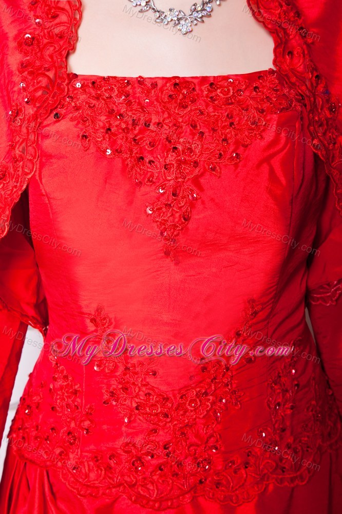 Red Strapless Beading Taffeta Floor-length Mother Skirts with Bolero