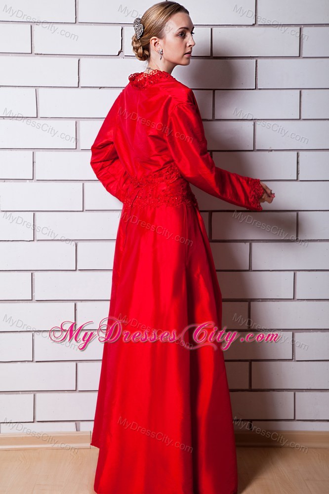 Red Strapless Beading Taffeta Floor-length Mother Skirts with Bolero