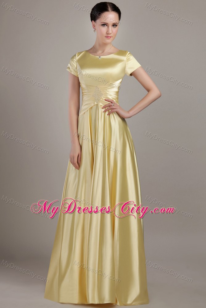 Scoop Neck Short Sleeves Beading Taffeta Mother of the Bride Dress