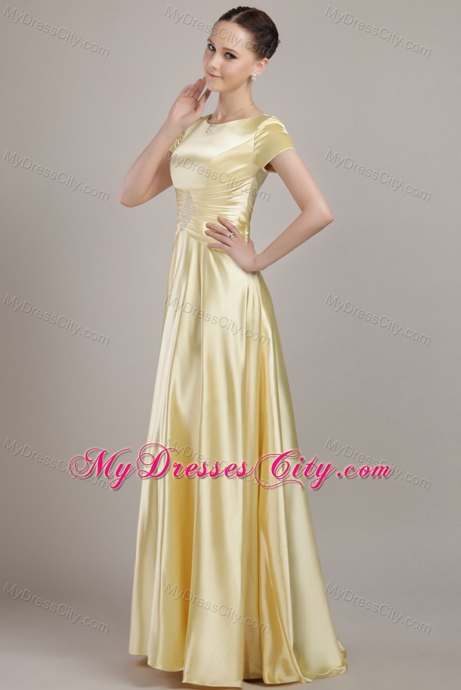 Scoop Neck Short Sleeves Beading Taffeta Mother of the Bride Dress