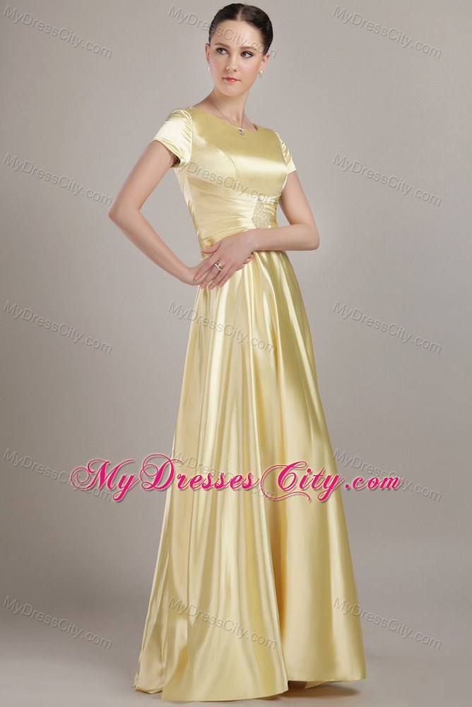 Scoop Neck Short Sleeves Beading Taffeta Mother of the Bride Dress