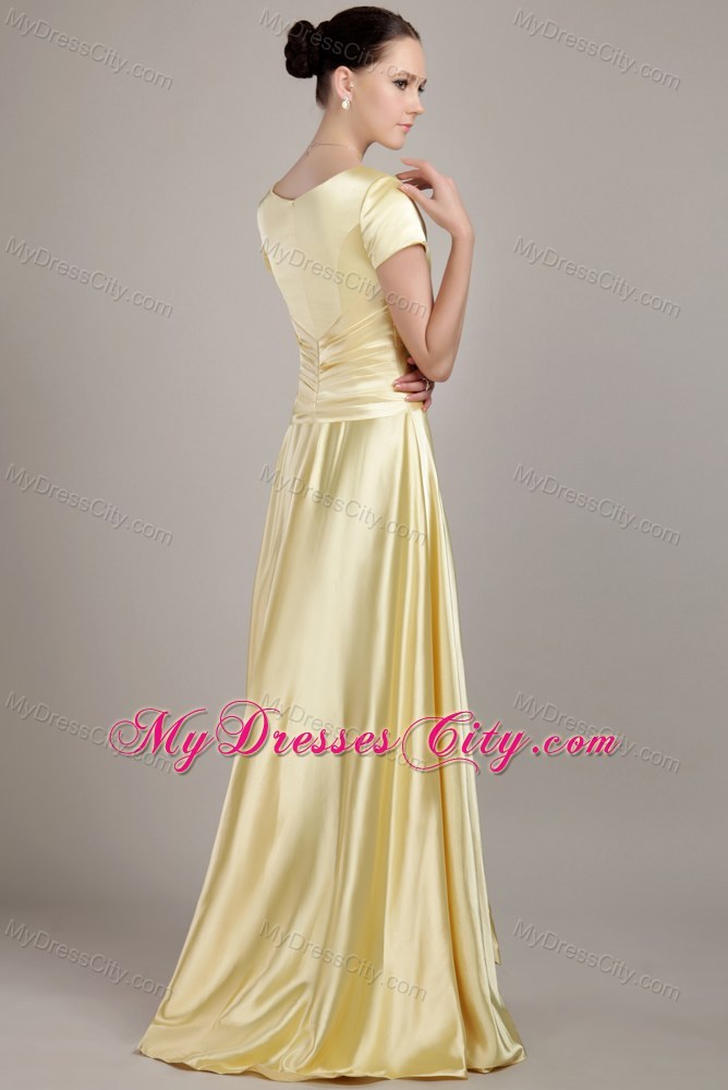Scoop Neck Short Sleeves Beading Taffeta Mother of the Bride Dress