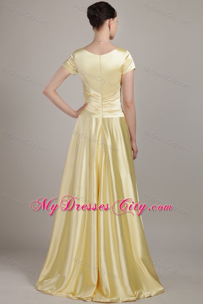 Scoop Neck Short Sleeves Beading Taffeta Mother of the Bride Dress