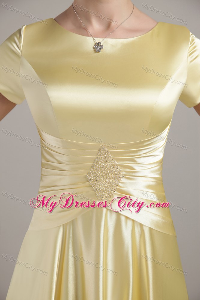 Scoop Neck Short Sleeves Beading Taffeta Mother of the Bride Dress