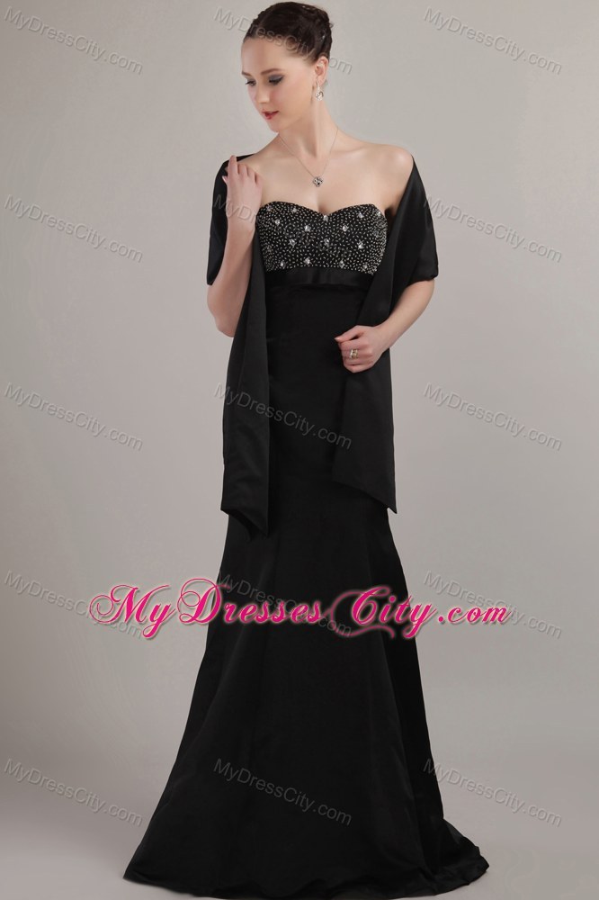 Black Sweetheart Beaded Mother of the Groom Dress with Sweep Train and Wraps