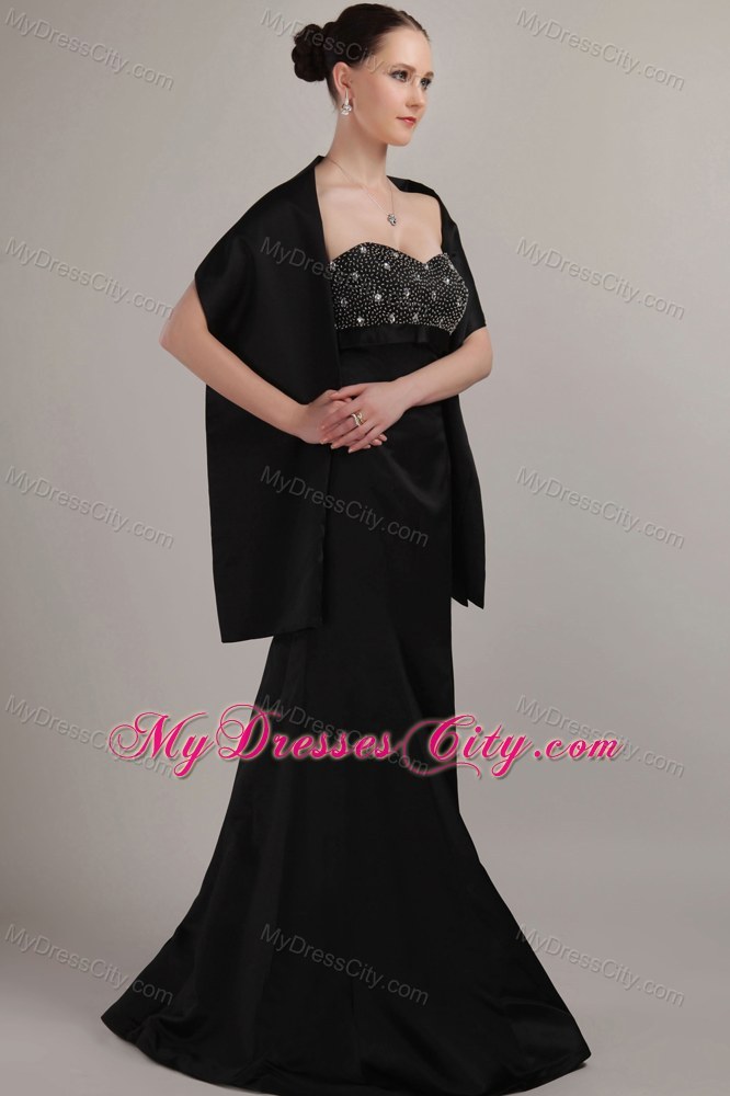 Black Sweetheart Beaded Mother of the Groom Dress with Sweep Train and Wraps