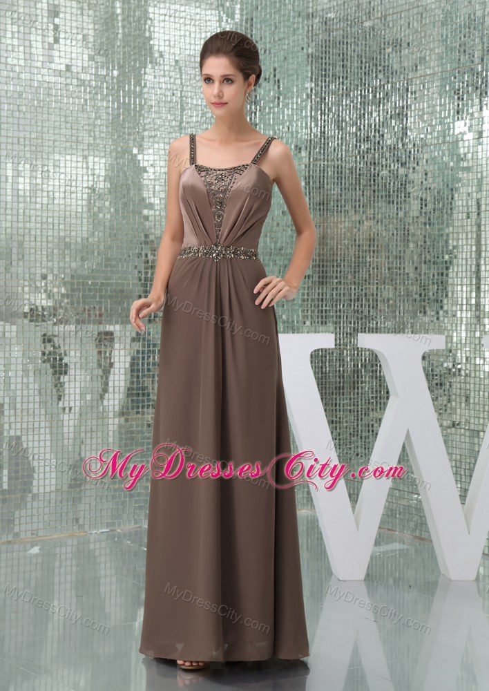 Beaded Decorate Straps Long Mother of the Bride Dress with Sash