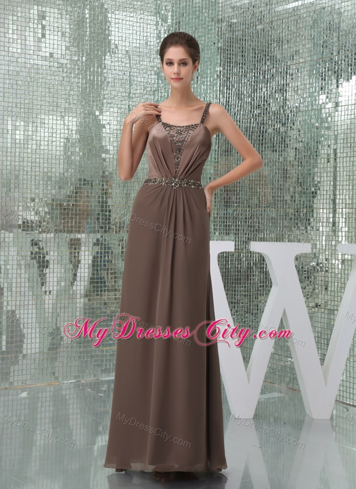 Beaded Decorate Straps Long Mother of the Bride Dress with Sash
