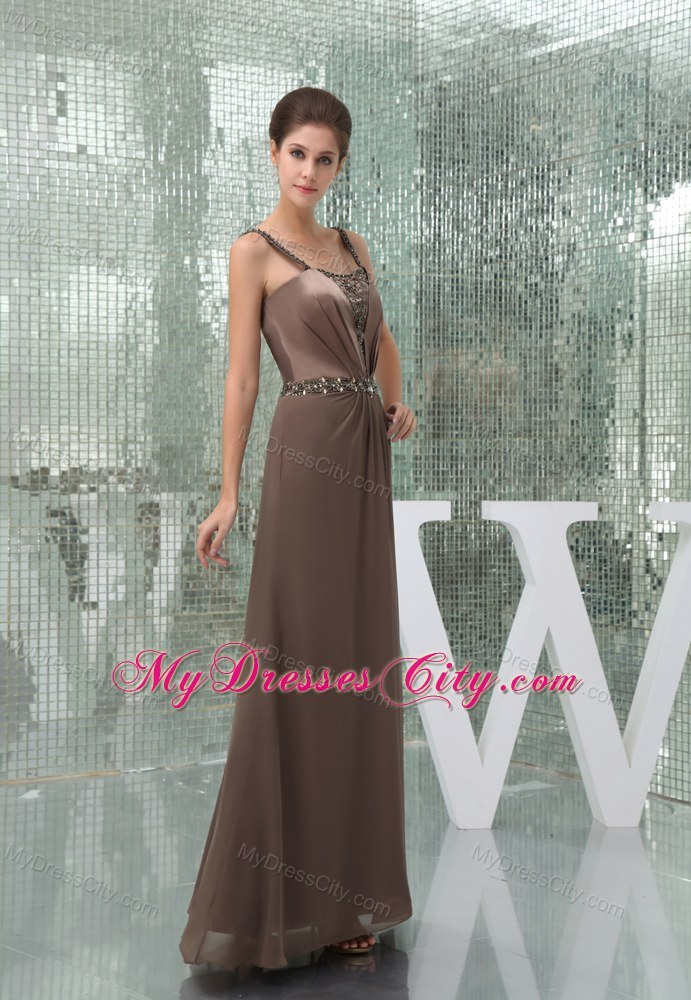 Beaded Decorate Straps Long Mother of the Bride Dress with Sash