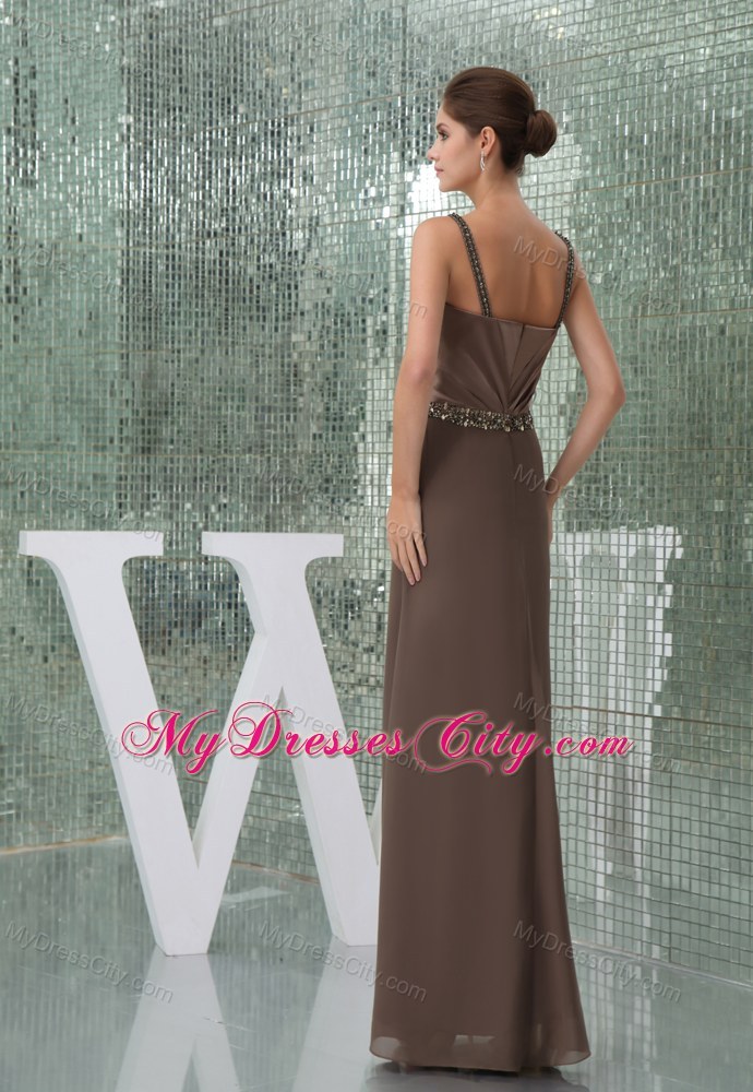 Beaded Decorate Straps Long Mother of the Bride Dress with Sash