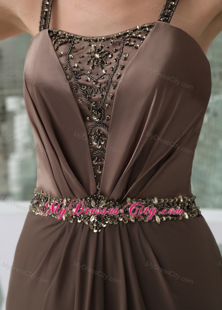 Beaded Decorate Straps Long Mother of the Bride Dress with Sash