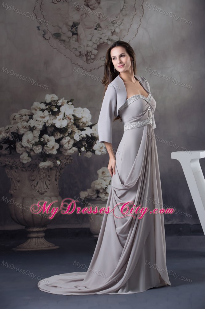Beading Pick-ups Brush Train Mother of the Bride Dress with Sash and Jacket