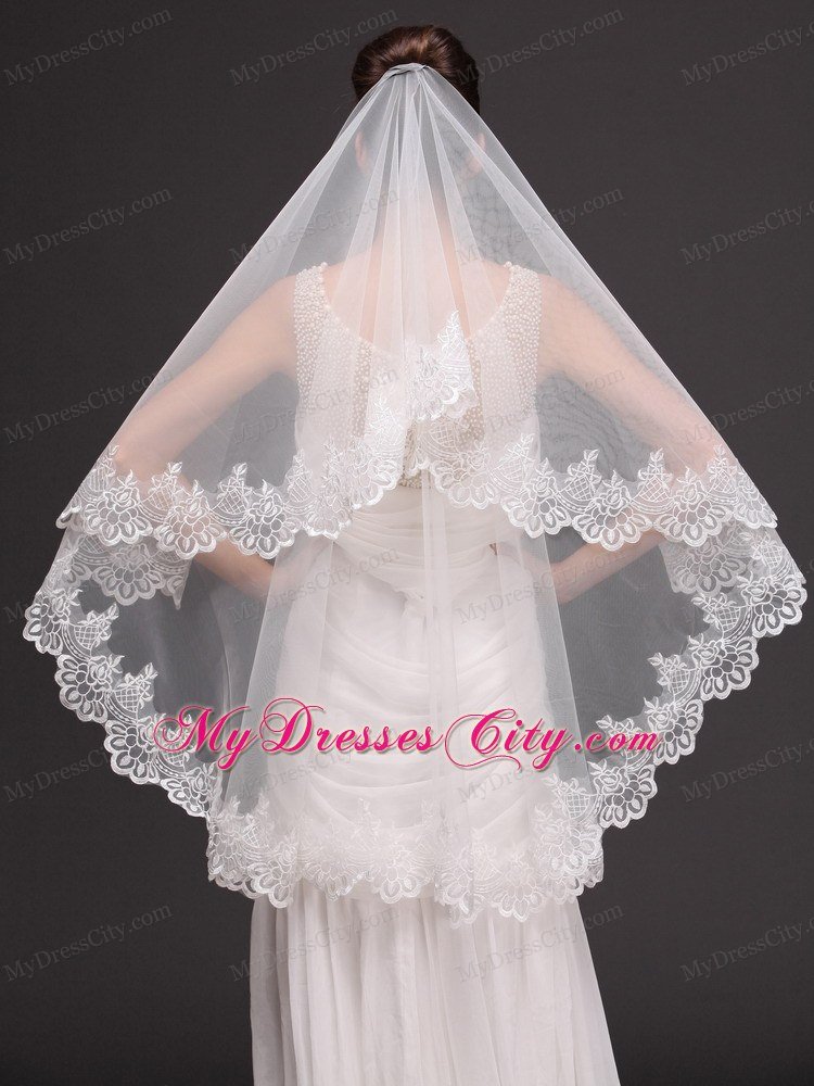 Two-tier Tulle With Lace Appliques Bridal Veil