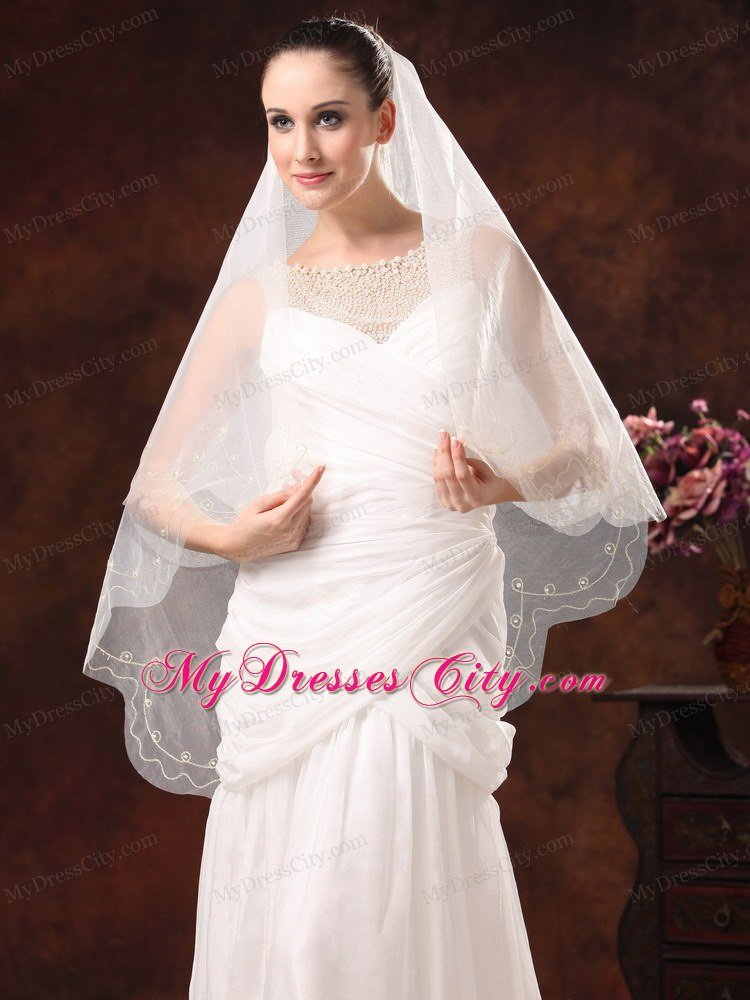 One-Tier Embroidery Tulle Graceful Wedding Veils