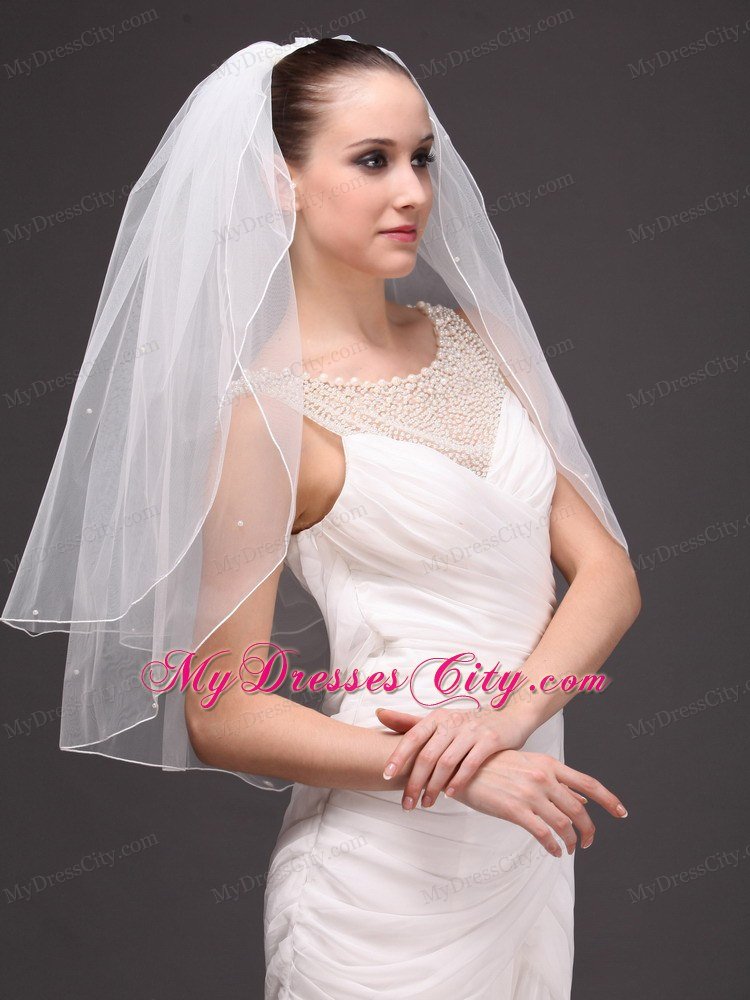 Two-tier Tulle Elbow Length Wedding Veil With Cut Edge