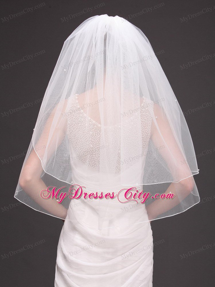 Two-tier Tulle Elbow Length Wedding Veil With Cut Edge