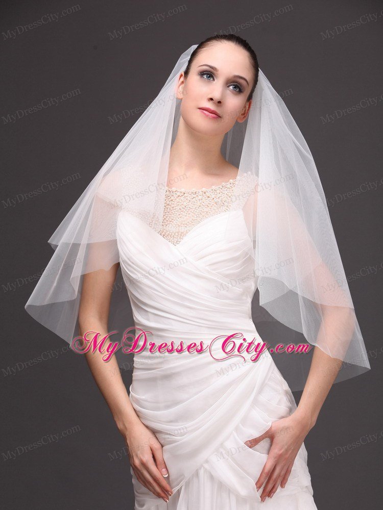 White Tulle Wedding Veil With Two-tier
