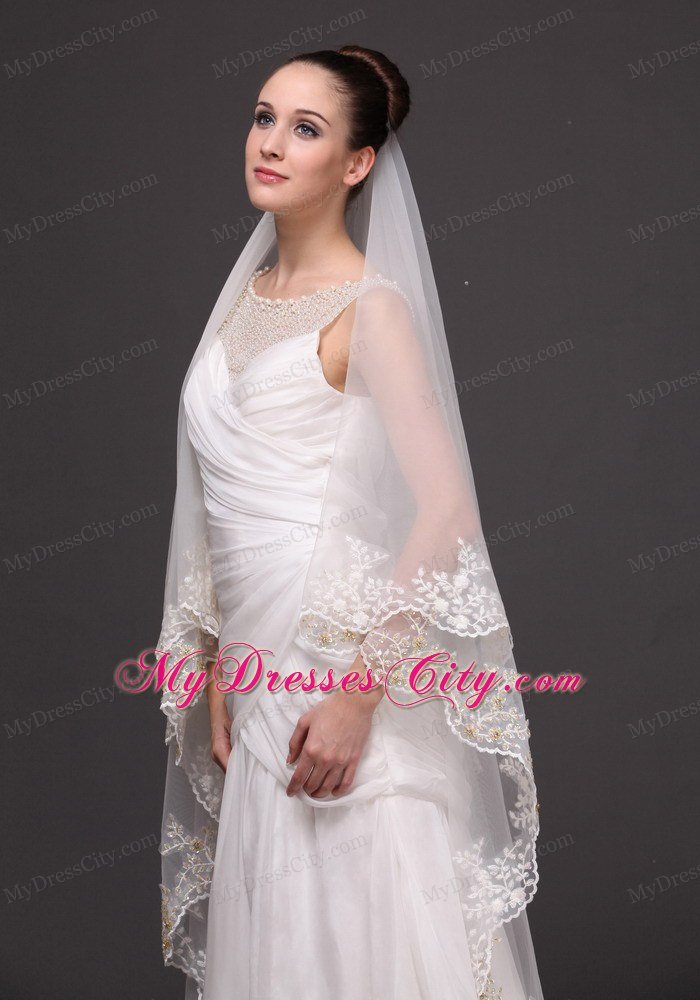 Lace Appliques Tulle Bridal Veils For Wedding