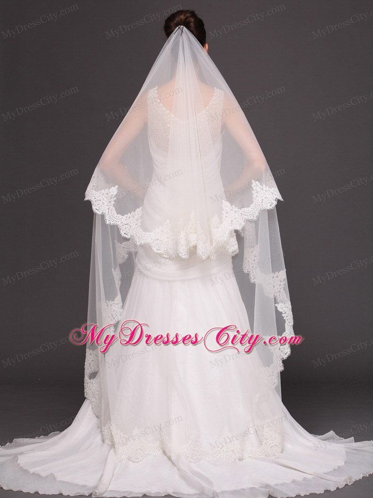Lace Over Bridal Veil Two-tier For Wedding