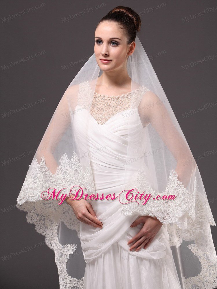 Lace Appliques One-tier Cathedral Tulle Graceful Wedding Veil