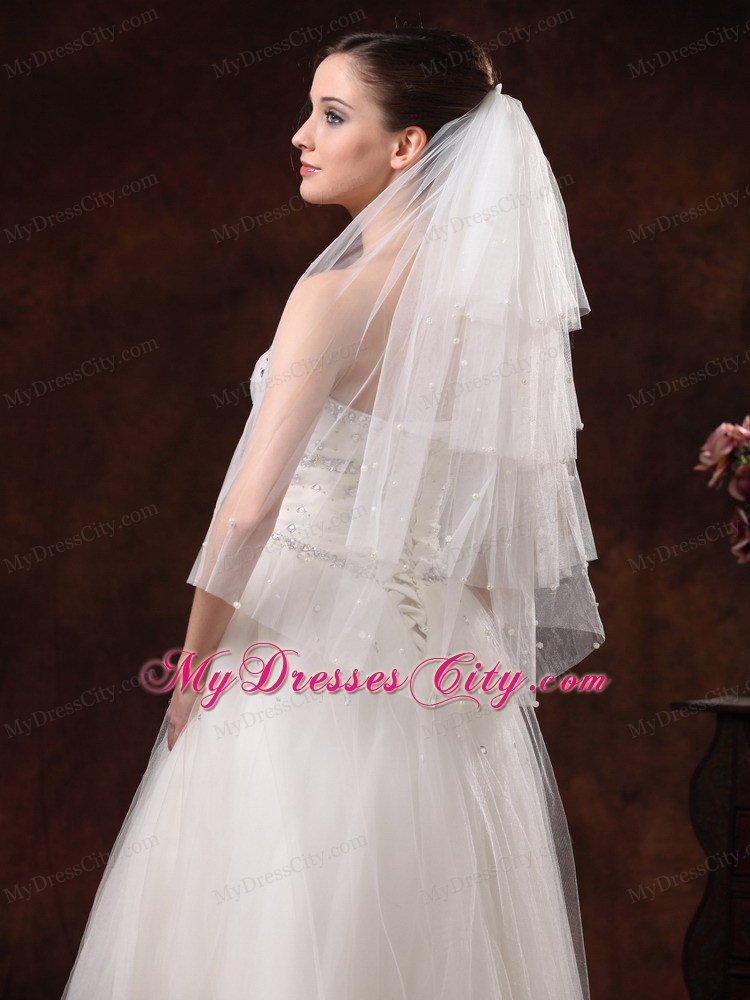 Gorgeous Pearl Trim Edge Tulle Bridal Veil