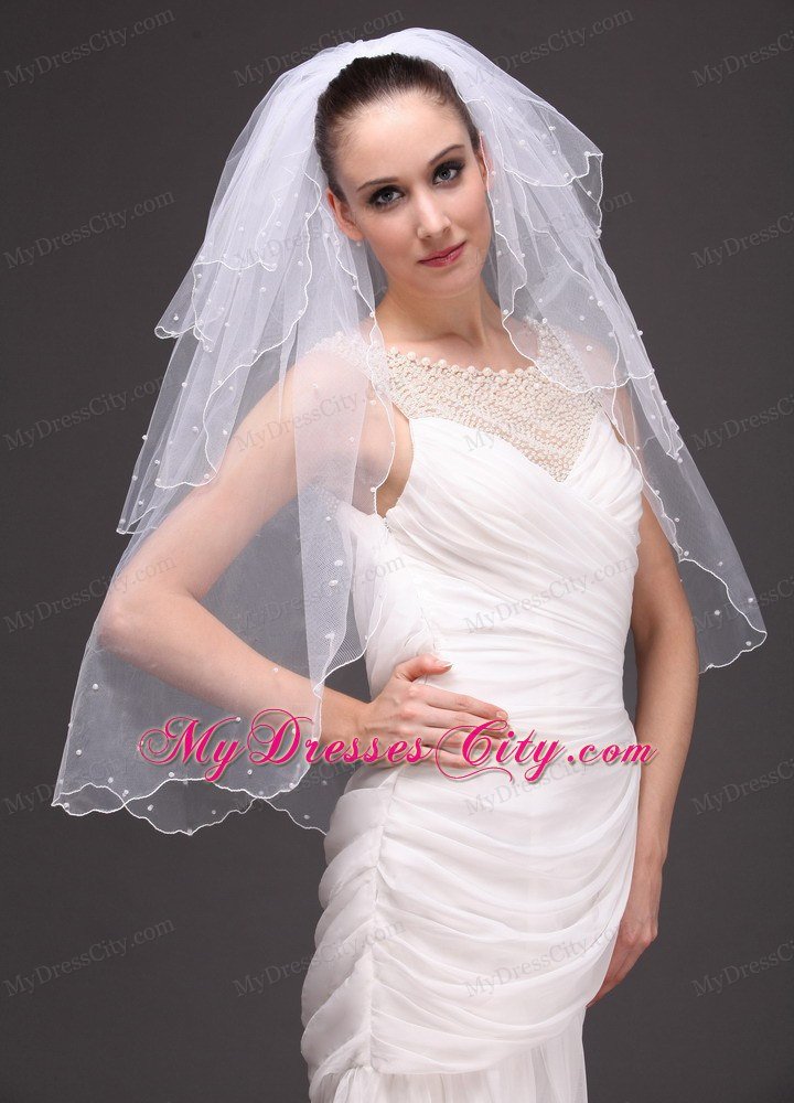 Three-tier Tulle With Pearls Wedding Veil