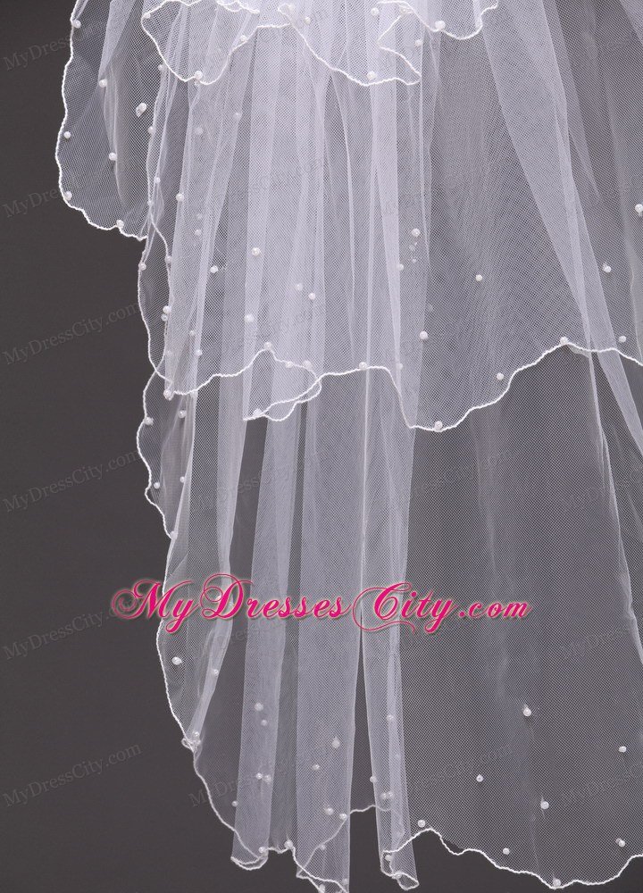 Three-tier Tulle With Pearls Wedding Veil