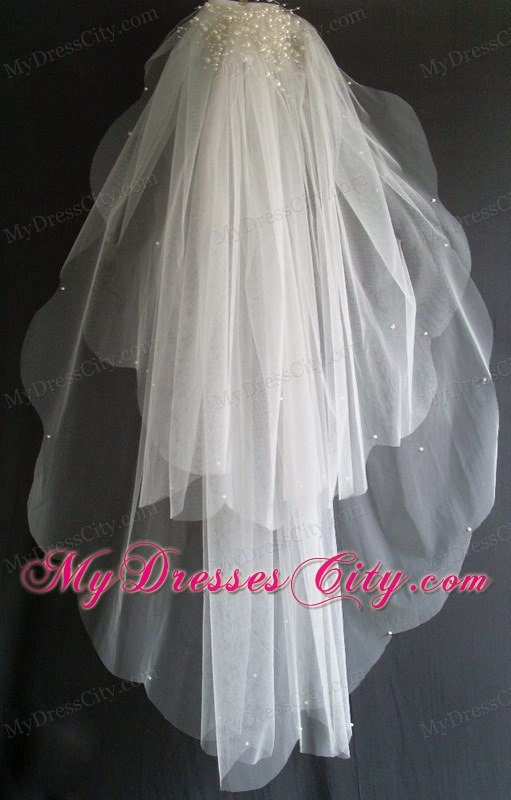 Pearl Decorate Beautiful Tulle Wedding Veil