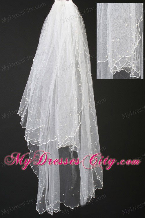 Organza Pearl Trim Edge Wedding / Bridal Veil