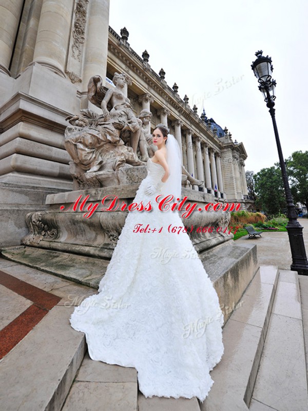 White Sweetheart Neckline Lace Wedding Gowns Sleeveless Lace Up