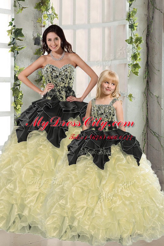 Perfect Floor Length Ball Gowns Sleeveless Light Yellow 15th Birthday Dress Lace Up