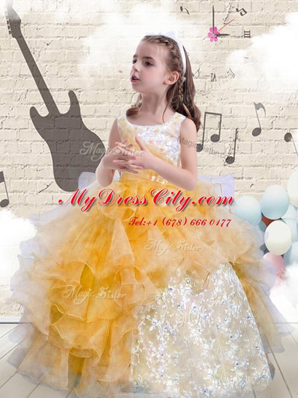 Ball Gowns Little Girls Pageant Dress Wholesale Orange Scoop Organza Sleeveless Floor Length Lace Up