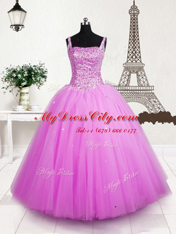 Custom Fit Straps Sleeveless Tulle Glitz Pageant Dress Beading and Sequins Lace Up