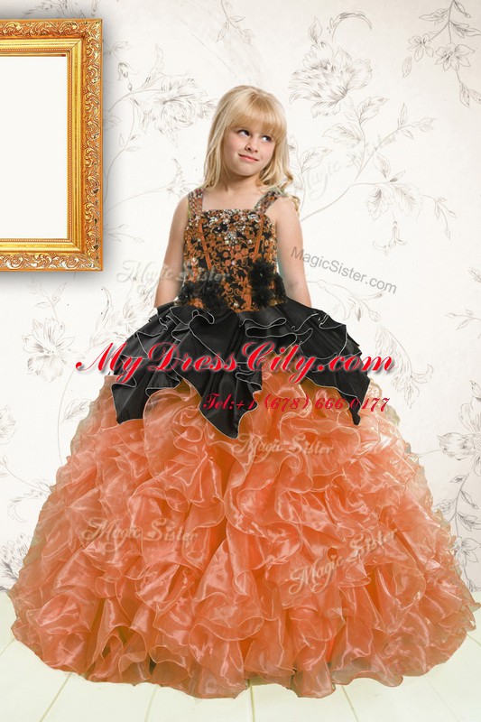 Custom Design Pick Ups Floor Length Ball Gowns Sleeveless Orange Pageant Dresses Lace Up