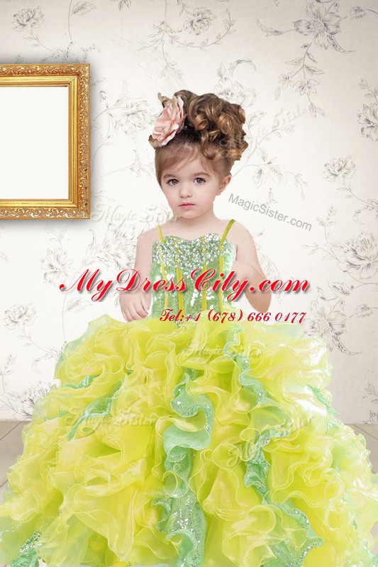 Sequins Ball Gowns Kids Formal Wear Multi-color Spaghetti Straps Organza Sleeveless Floor Length Lace Up