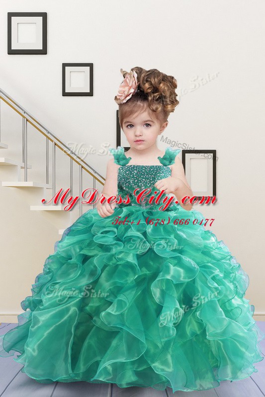 Organza Sleeveless Floor Length Winning Pageant Gowns and Beading and Ruffles