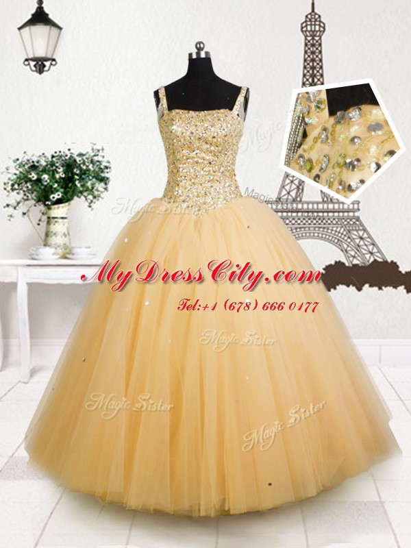 Orange Lace Up Teens Party Dress Beading and Sequins Sleeveless Floor Length