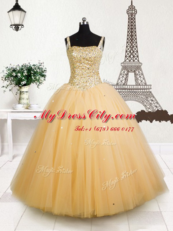 Orange Lace Up Teens Party Dress Beading and Sequins Sleeveless Floor Length